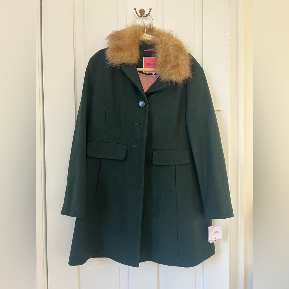 NWT Kate Spade wool coat with faux fur collar